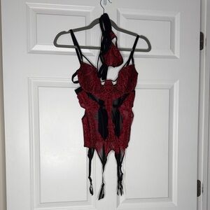 NWT Victorias Secret Corset Garter Black Red Lace Women’s 34C